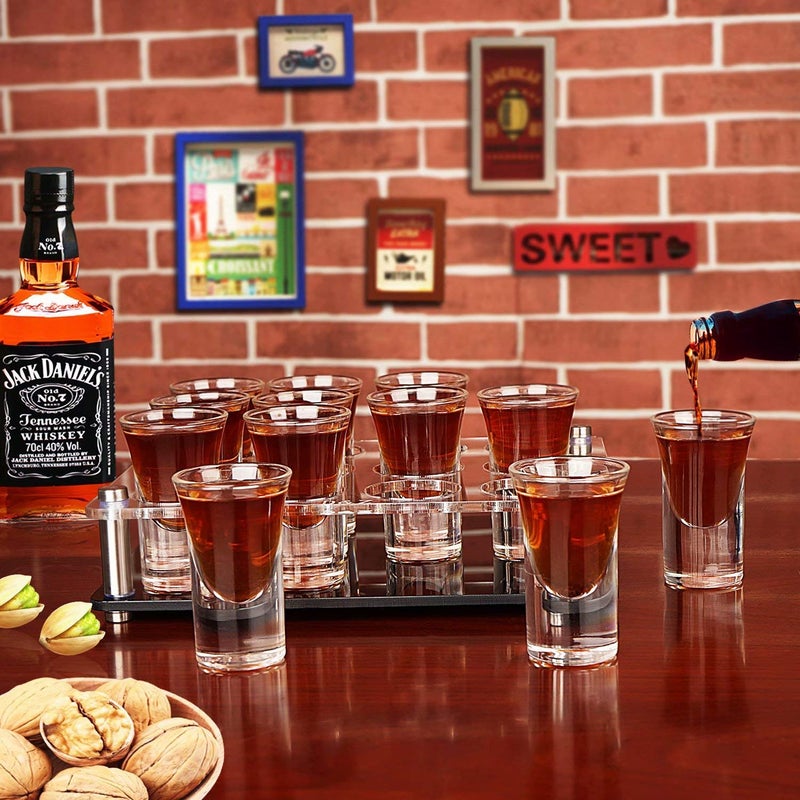 DZ D&Z 1 oz Shot Glasses with Holder, Heavy Base Shot Glass Set of 12, Easy Carry without Spilling, Drinking Vessels for Whiskey/Vodka/Tequila/Cocktail, Ideal Birthday Gift for Boyfriend/Father/Husband - Image 3